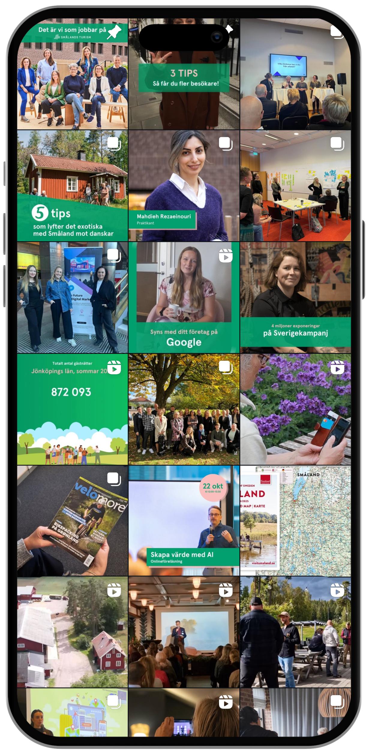 iphone visar instagram flöde för Smålands turism
